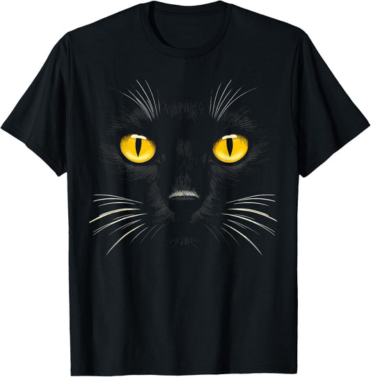 Black Cat With Yellow Eyes Face Funny Cat Women Kids T-Shirt - T-Shirt | Black
