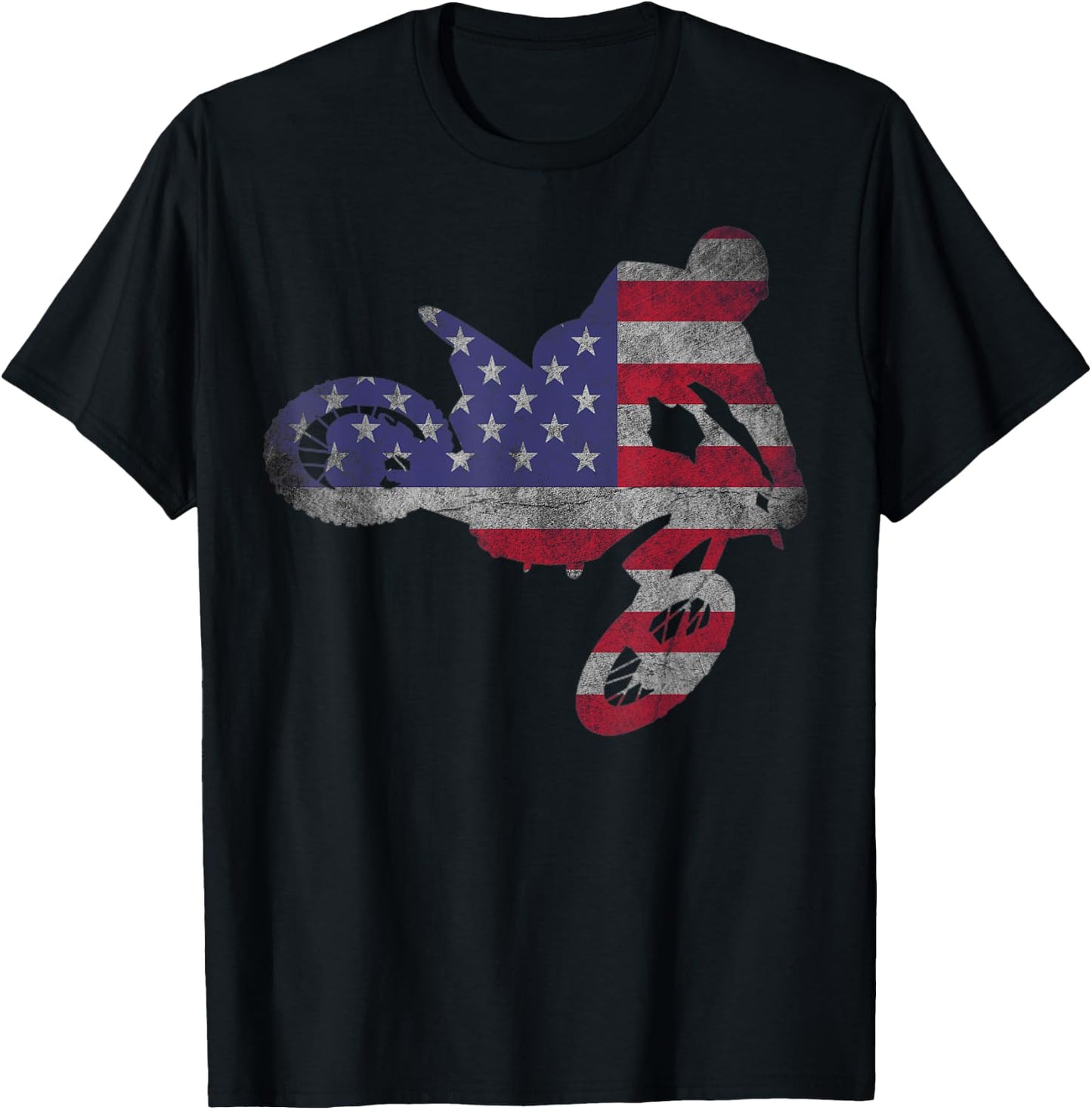 Dirt Bike American Flag | Motocross Enduro Shirt Women Girls Kids Men T-Shirt - T-Shirt | Black