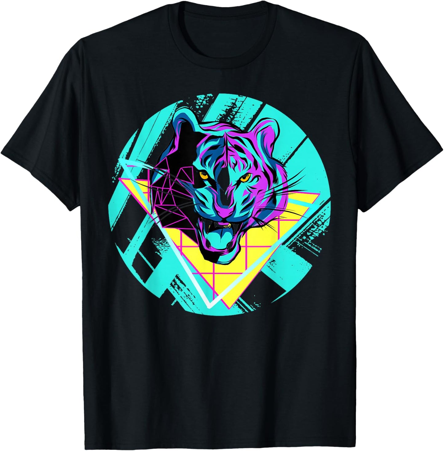 80's Wild Tiger Colorful Party T-Shirt - T-Shirt | Black
