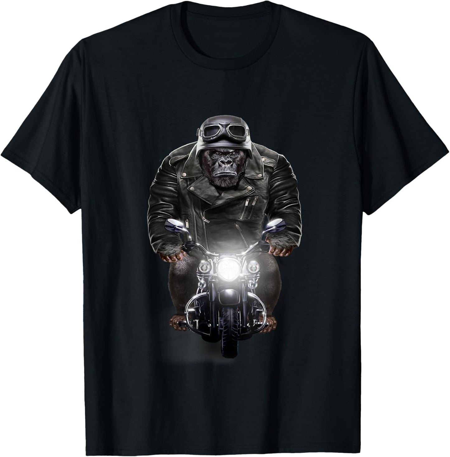 Biker Gorilla in Leather Jacket Ride Motorcycle T-Shirt - T-Shirt | Black