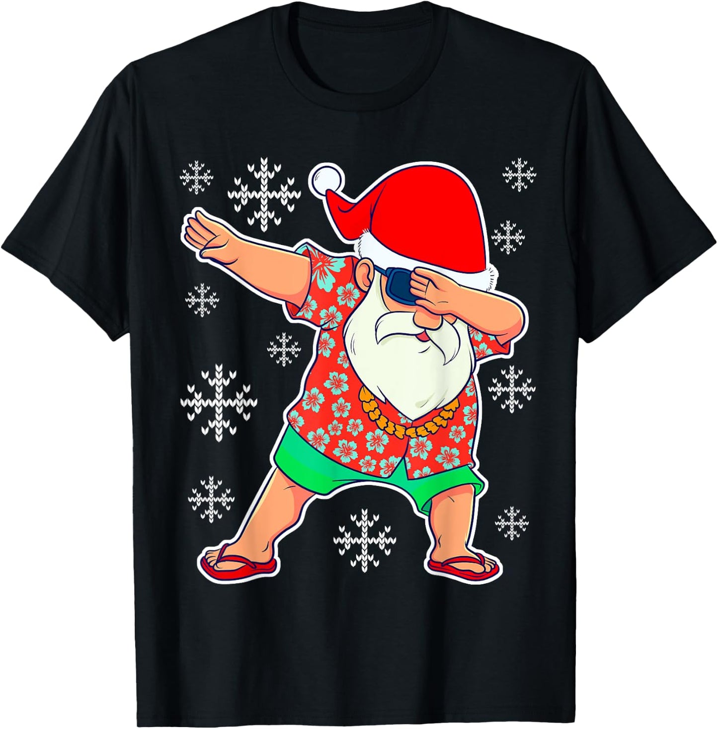Dabbing Santa, Christmas Summer Tropical Hawaiian Xmas Dab Short Sleeve T-Shirt - T-Shirt | Black