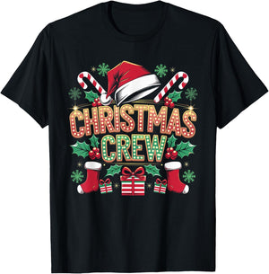 Christmas Crew Santa Hat Matching Family Holiday Xmas Party T-Shirt - T-Shirt | Black