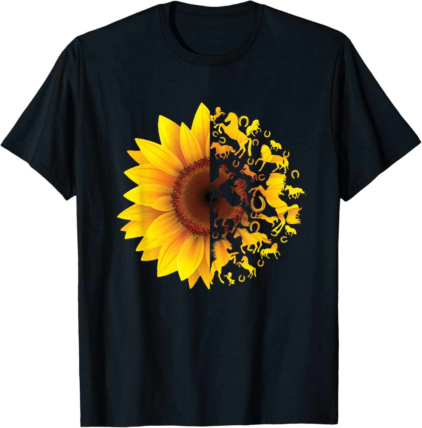 Cool sunflower horses - horse and sunflower preferred T-Shirt - T-Shirt | Black