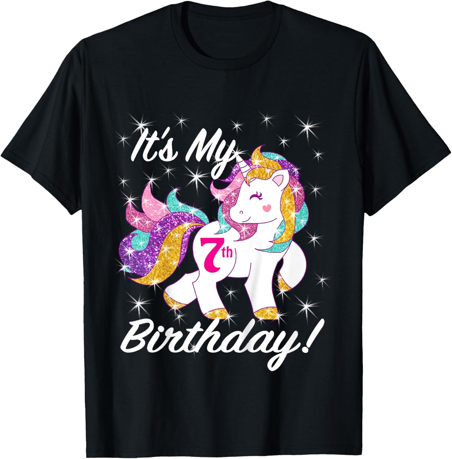 It's My 7th (7 Year Old) Birthday Shirt Girl Unicorn Outfit T-Shirt - T-Shirt | Black