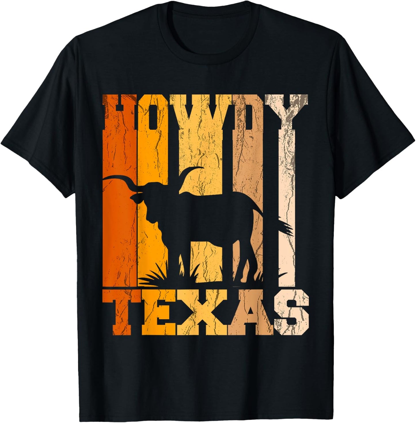 Howdy from Texas with Longhorn - Distressed Western T-Shirt - T-Shirt | Black
