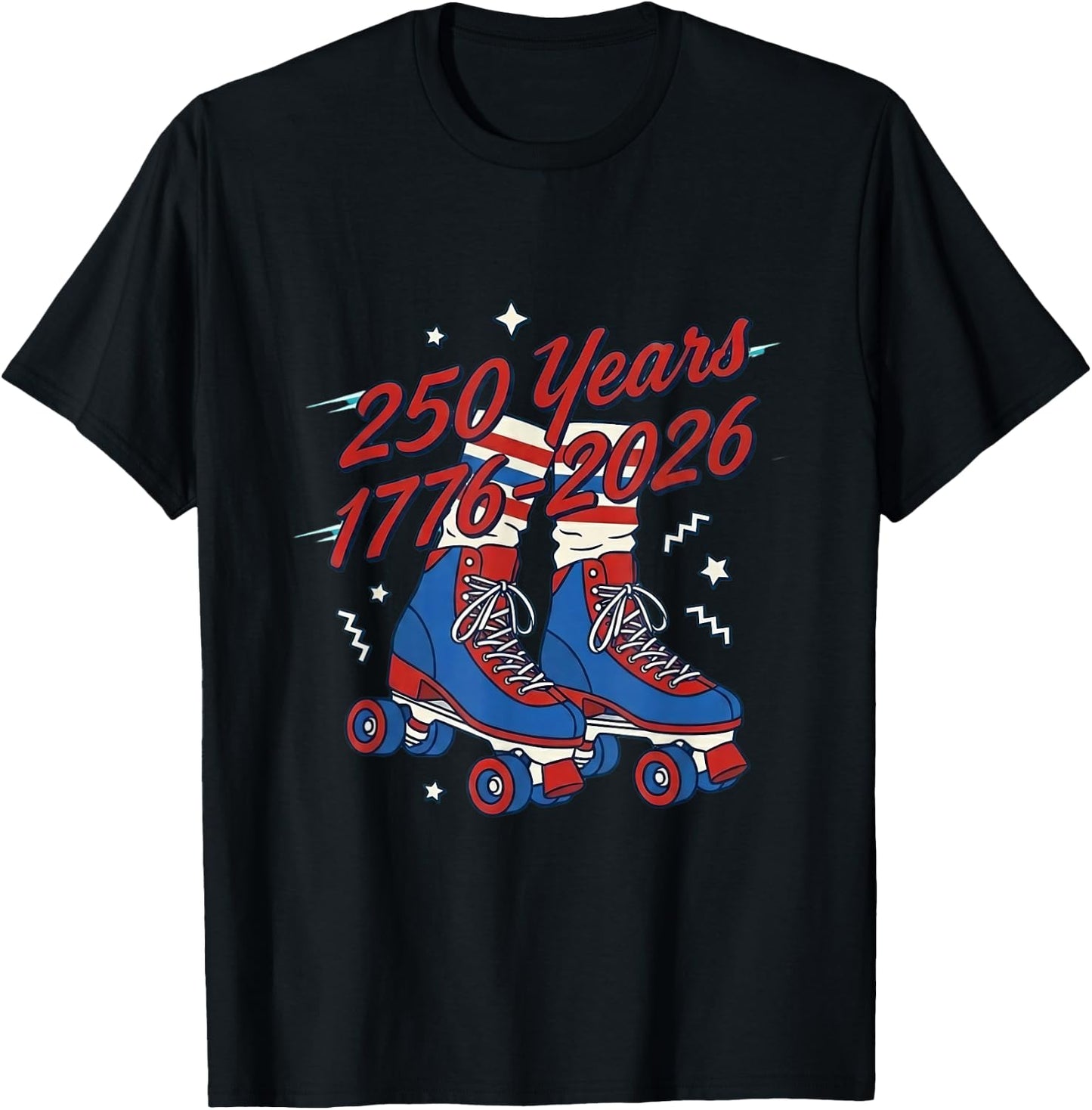 250 Years 250th Anniversary July 4th Roller Skates T-Shirt - T-Shirt | Black