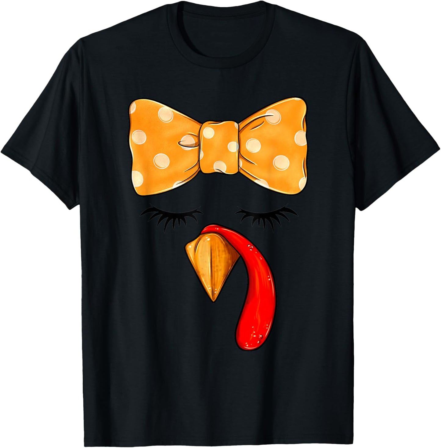 Cute Turkey Face Girl Bow Thanksgiving Costume Turkey T-Shirt - T-Shirt | Black