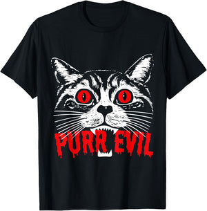 Purr Evil Satanic Cat Spooky design for Halloween Women Kids T-Shirt - T-Shirt | Black
