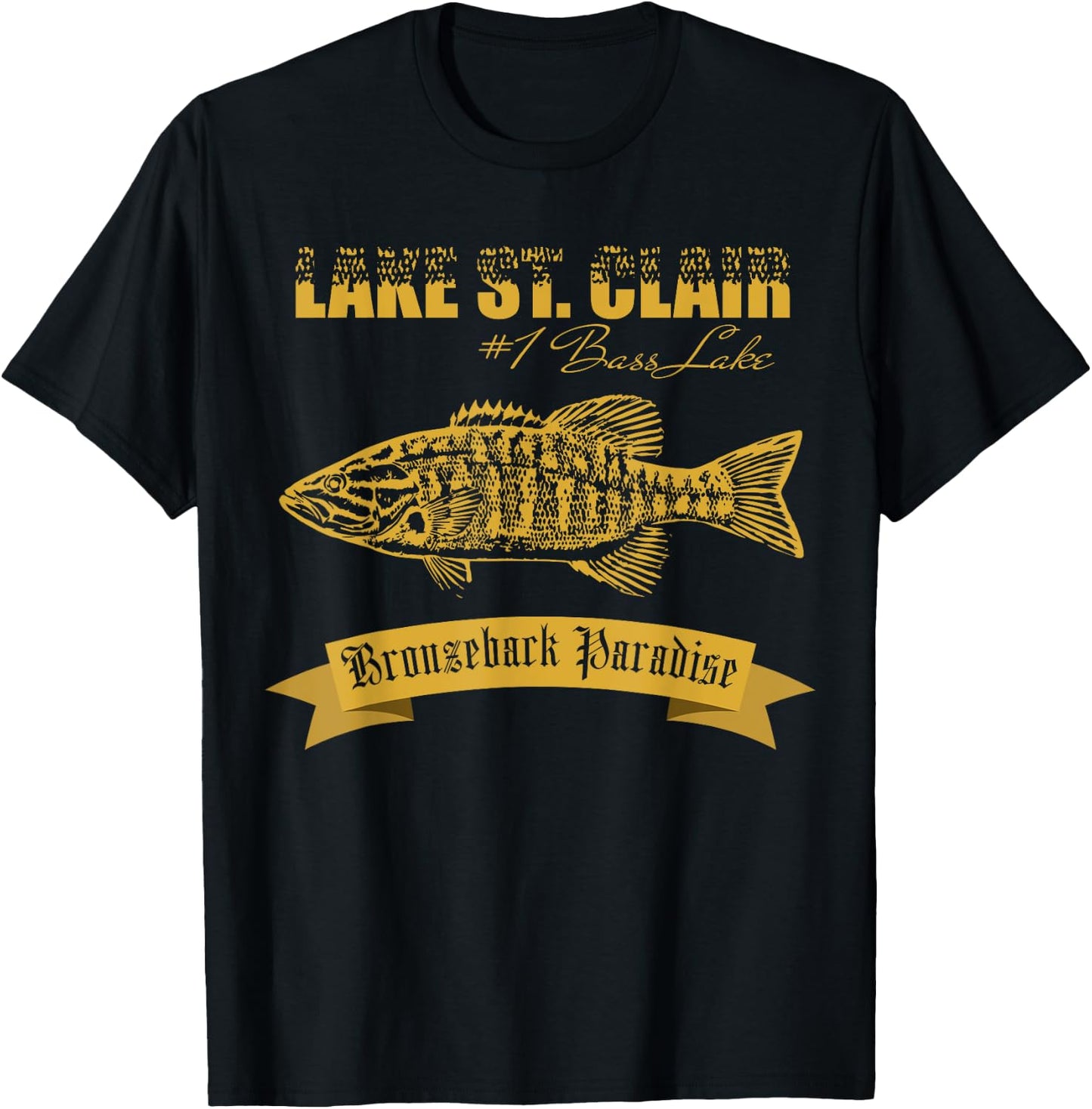 Lake St Clair Bronzeback Paradise Smallmouth Bass T-Shirt - T-Shirt | Black