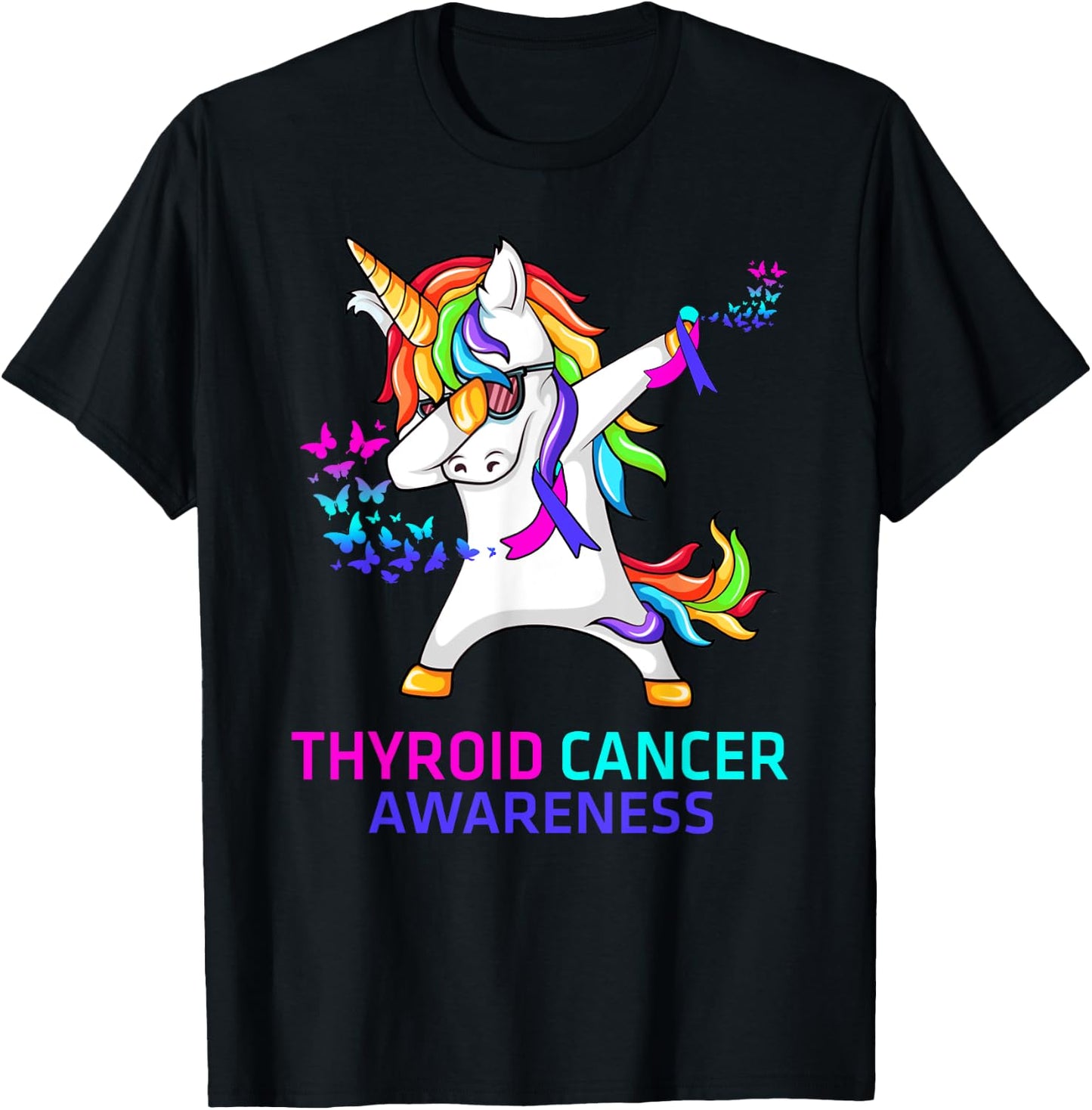 Inspirational Thyroid Cancer Awareness Unicorn T-Shirt - T-Shirt | Black