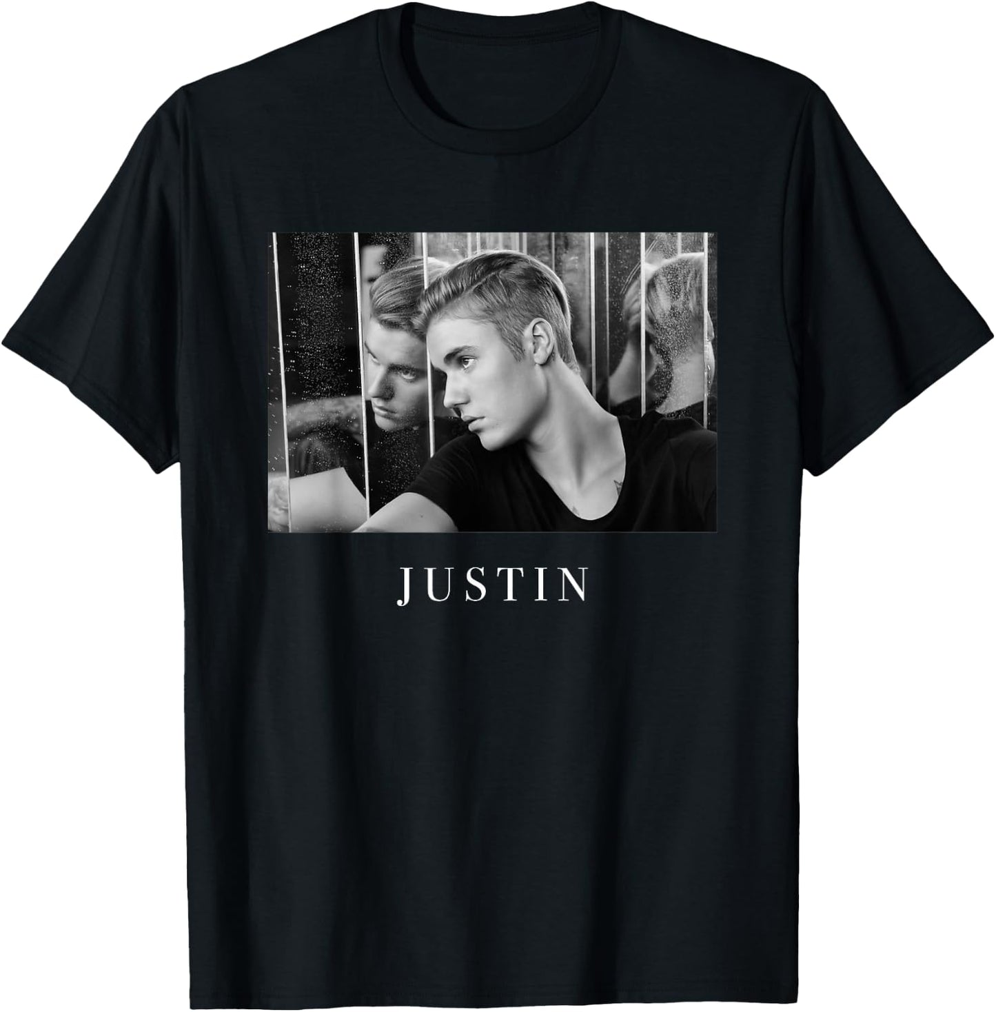 Official Justin Bieber Reflection Photo B&W T-Shirt - T-Shirt | Black