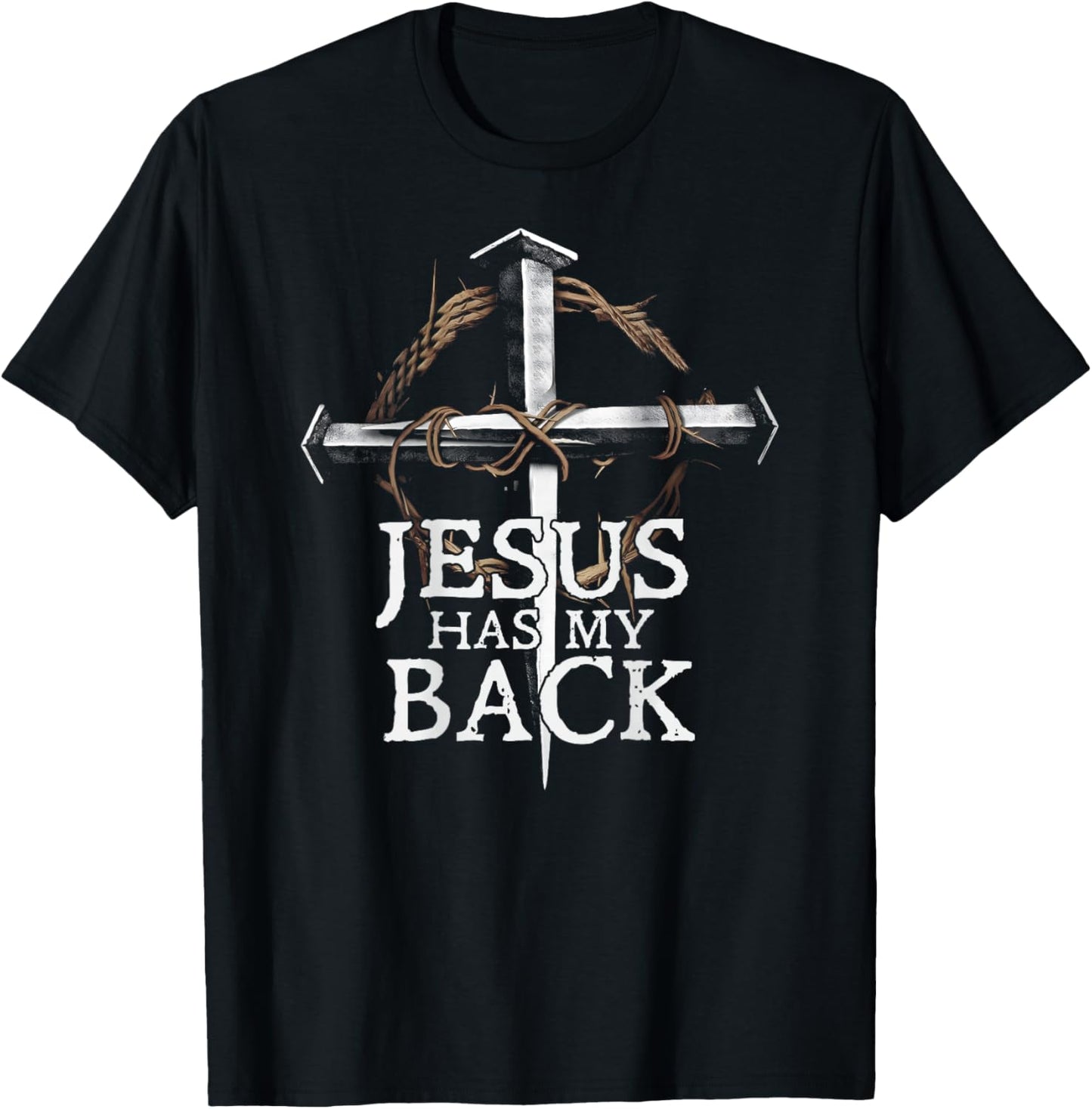 Jesus Has My Back Christian Cross (ON Back) T-Shirt - T-Shirt | Black