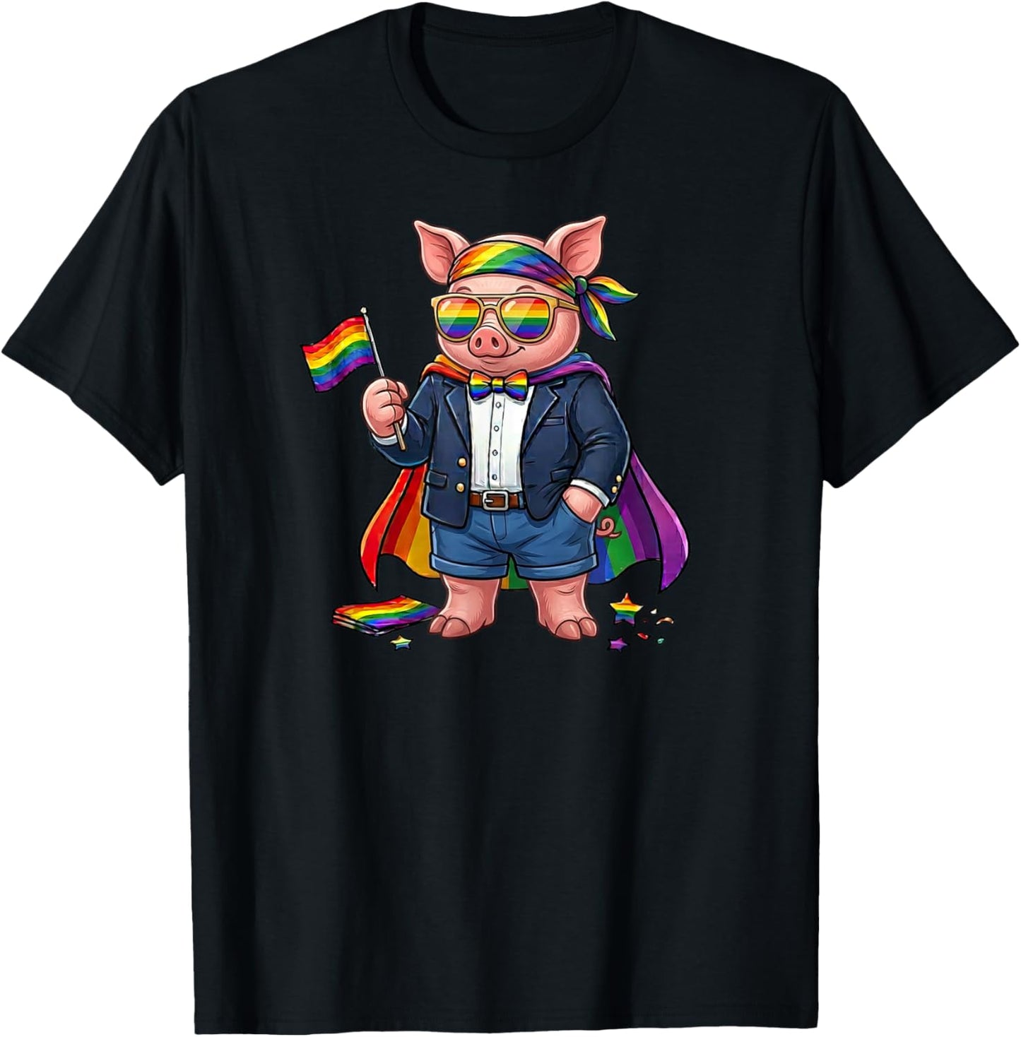 Funny Pig LGBT Rainbow Lesbian Gay Pride Women Men T-Shirt - T-Shirt | Black
