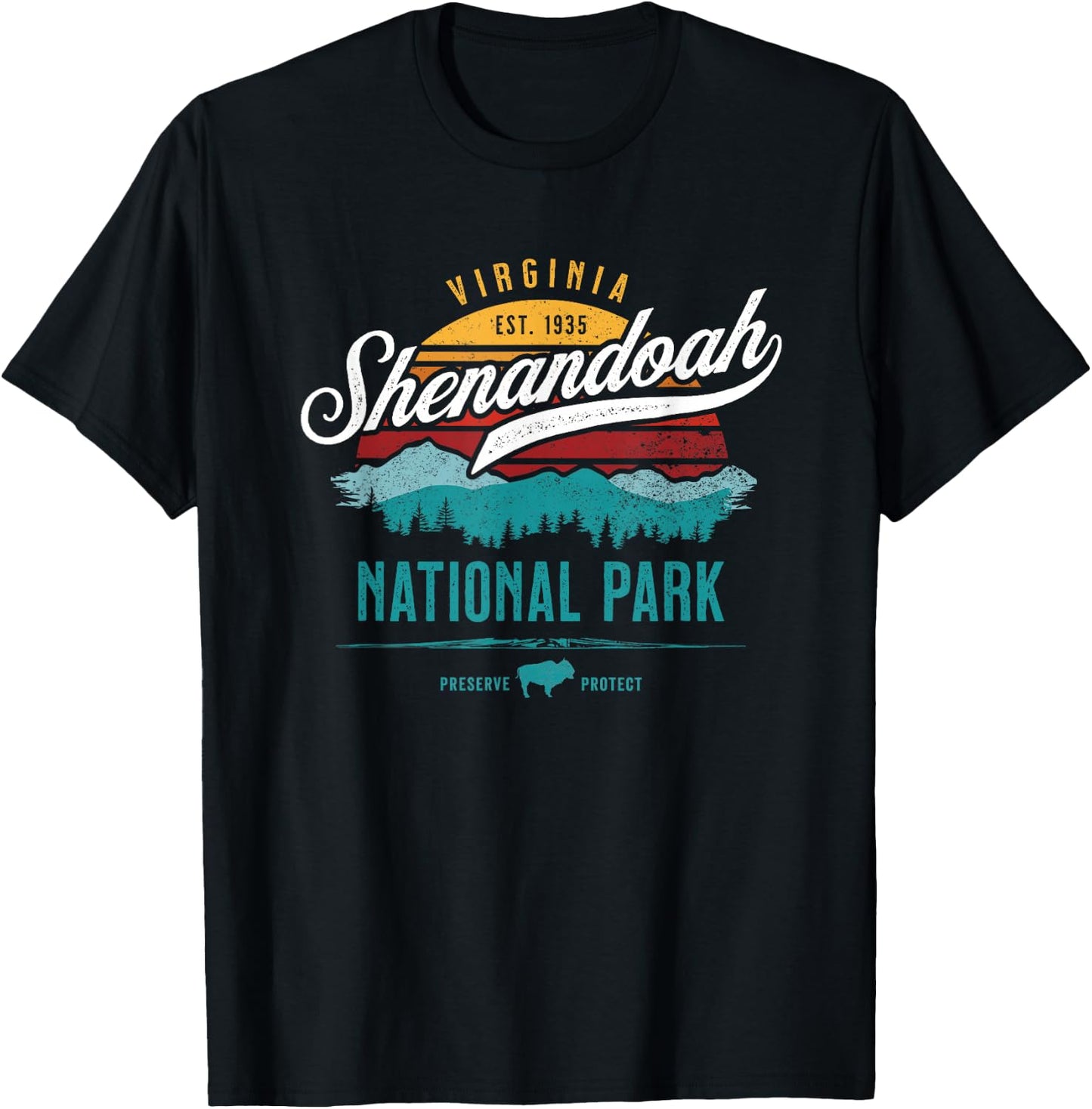 Vintage Shenandoah National Virginia USA Park Hiking Camping T-Shirt - T-Shirt | Black