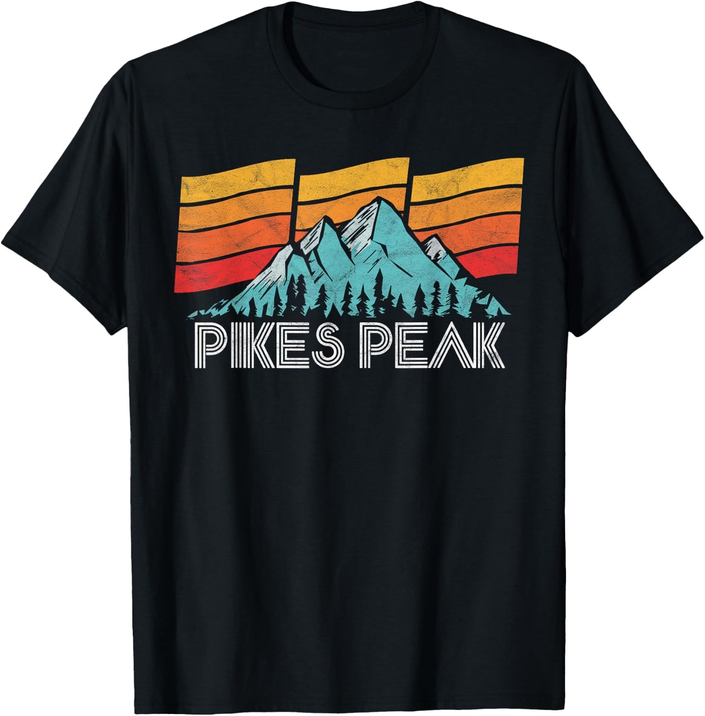 Pikes Peak Colorado Retro Sun, Sky & Mountains 80s Shirt T-Shirt - T-Shirt | Black