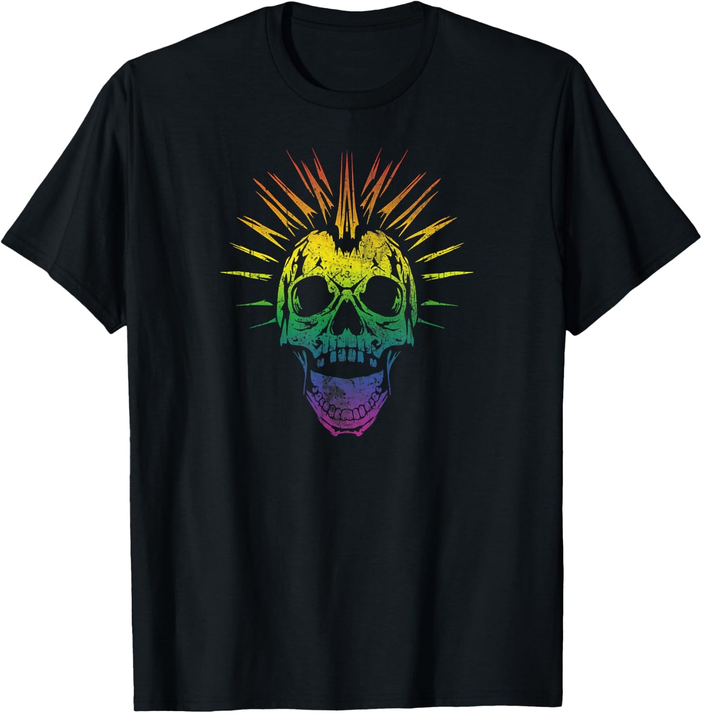 Alternative Gay Pride Rainbow Skull Mohawk T-Shirt - T-Shirt | Black