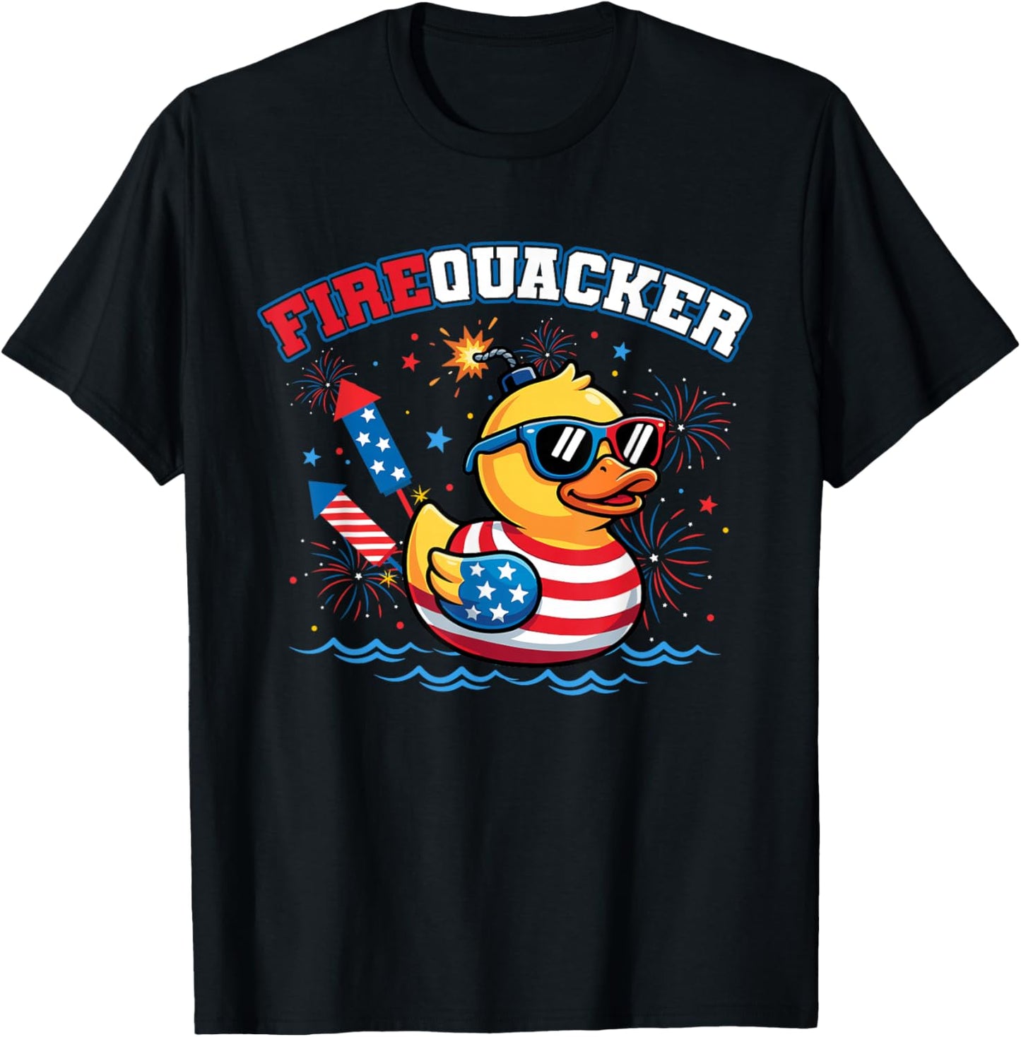 Funny Duck Firequacker Patriotic Fourth of July Men Women T-Shirt - T-Shirt | Black
