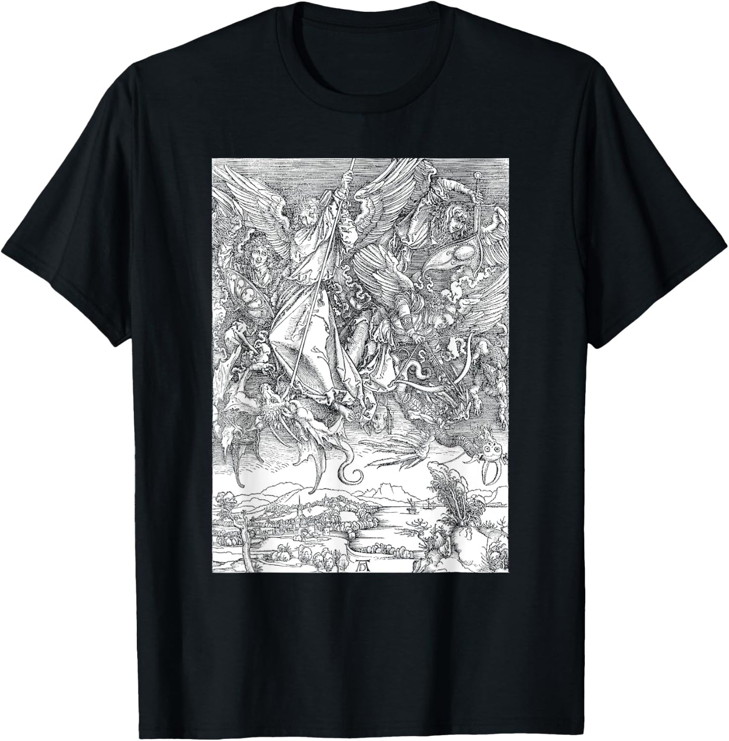 Albrecht Durer, Michael Slaying the Dragon Engraving, Occult T-Shirt - T-Shirt | Black