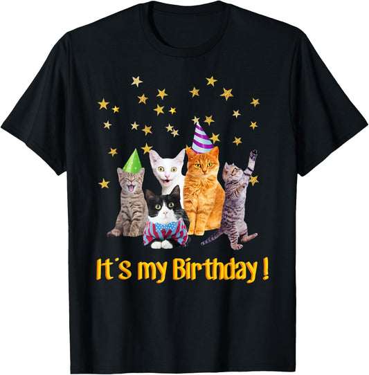 Its my Birthday cute cats Meow T-Shirt - T-Shirt | Black
