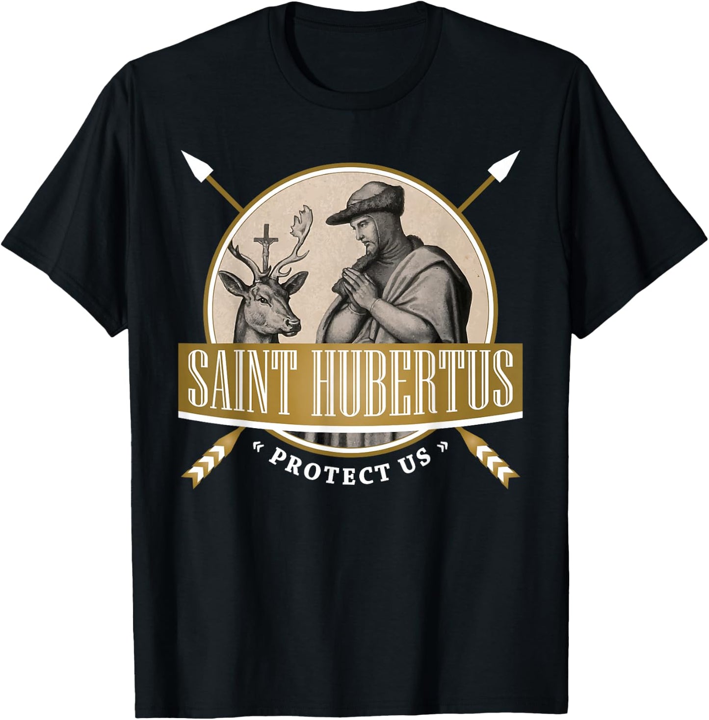 Hubertus Hubert Patron Saint of Hunters Bowhunter Catholic T-Shirt - T-Shirt | Black