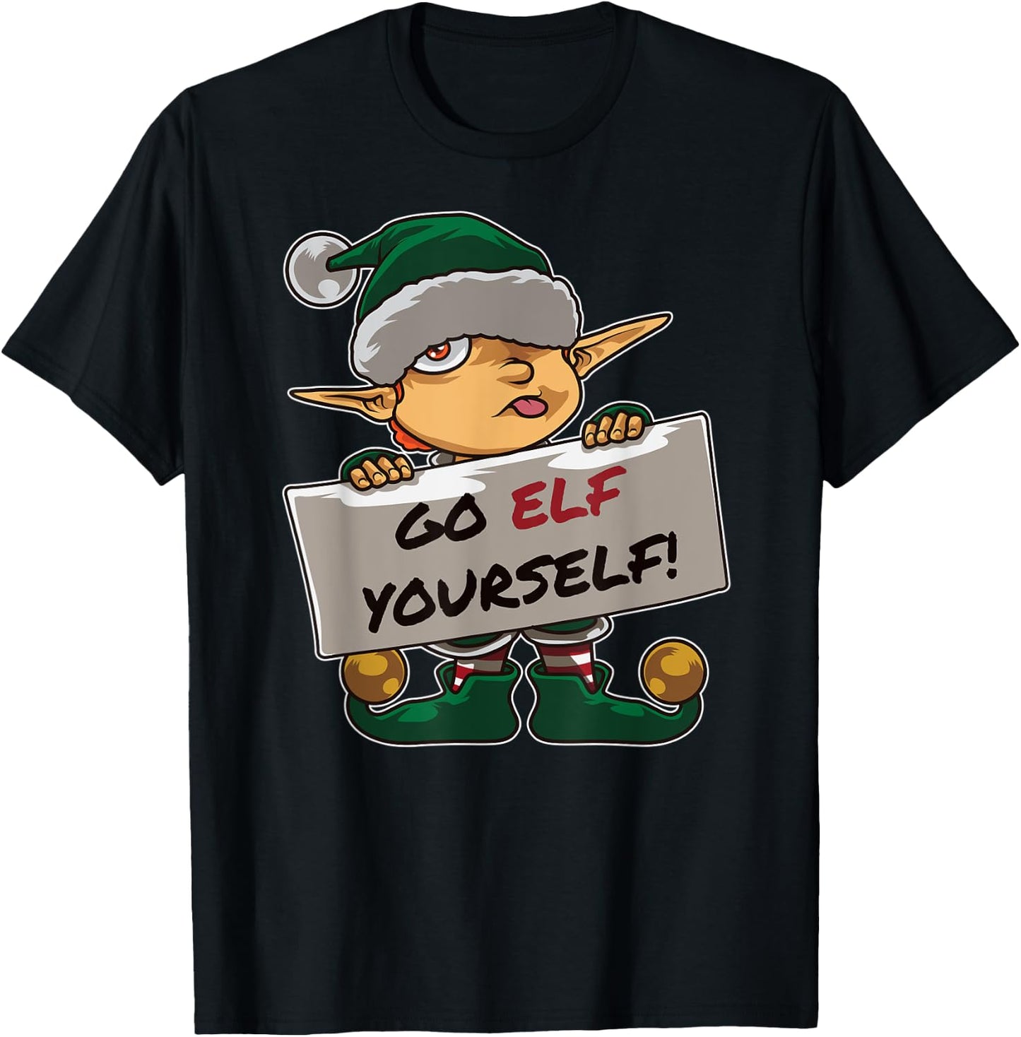 Christmas Bad Elf Dirty Pun "Go Elf Yourself" Provocative T-Shirt - T-Shirt | Black