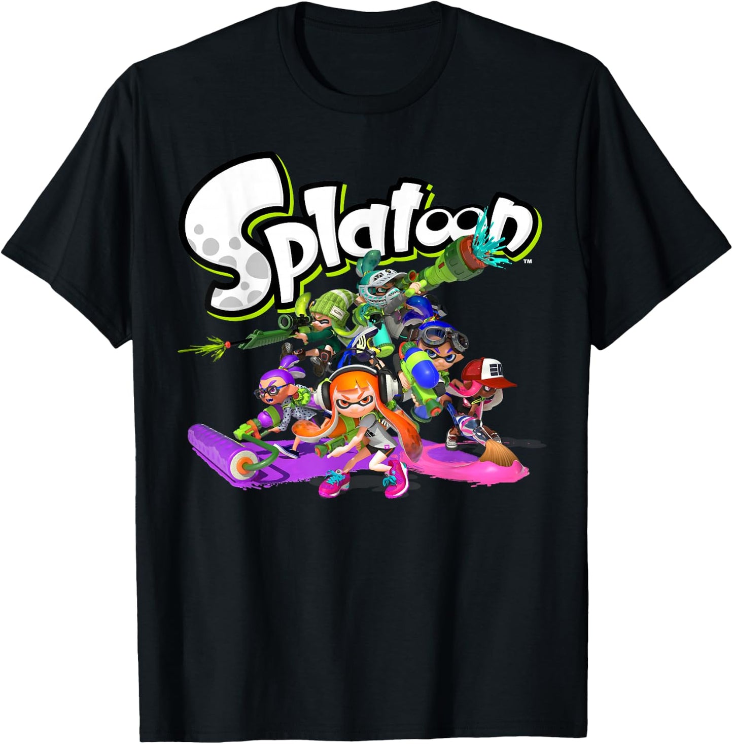 Splatoon Logo Teams Group Shot T-Shirt - T-Shirt | Black