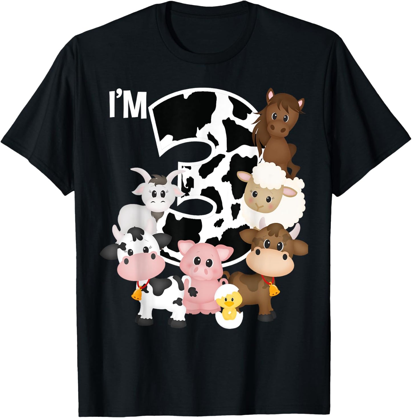 Farm Animals Barnyard Farm House 3rd Birthday Party Supply T-Shirt - T-Shirt | Black