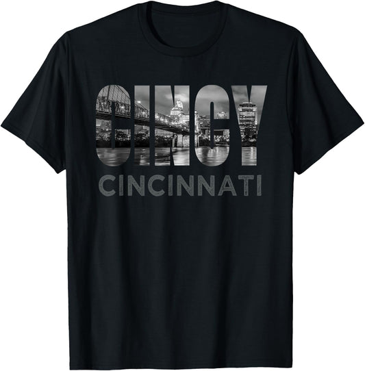 Cincy Downtown Cincinnati Ohio Skyline Art Home City Gift T-Shirt - T-Shirt | Black