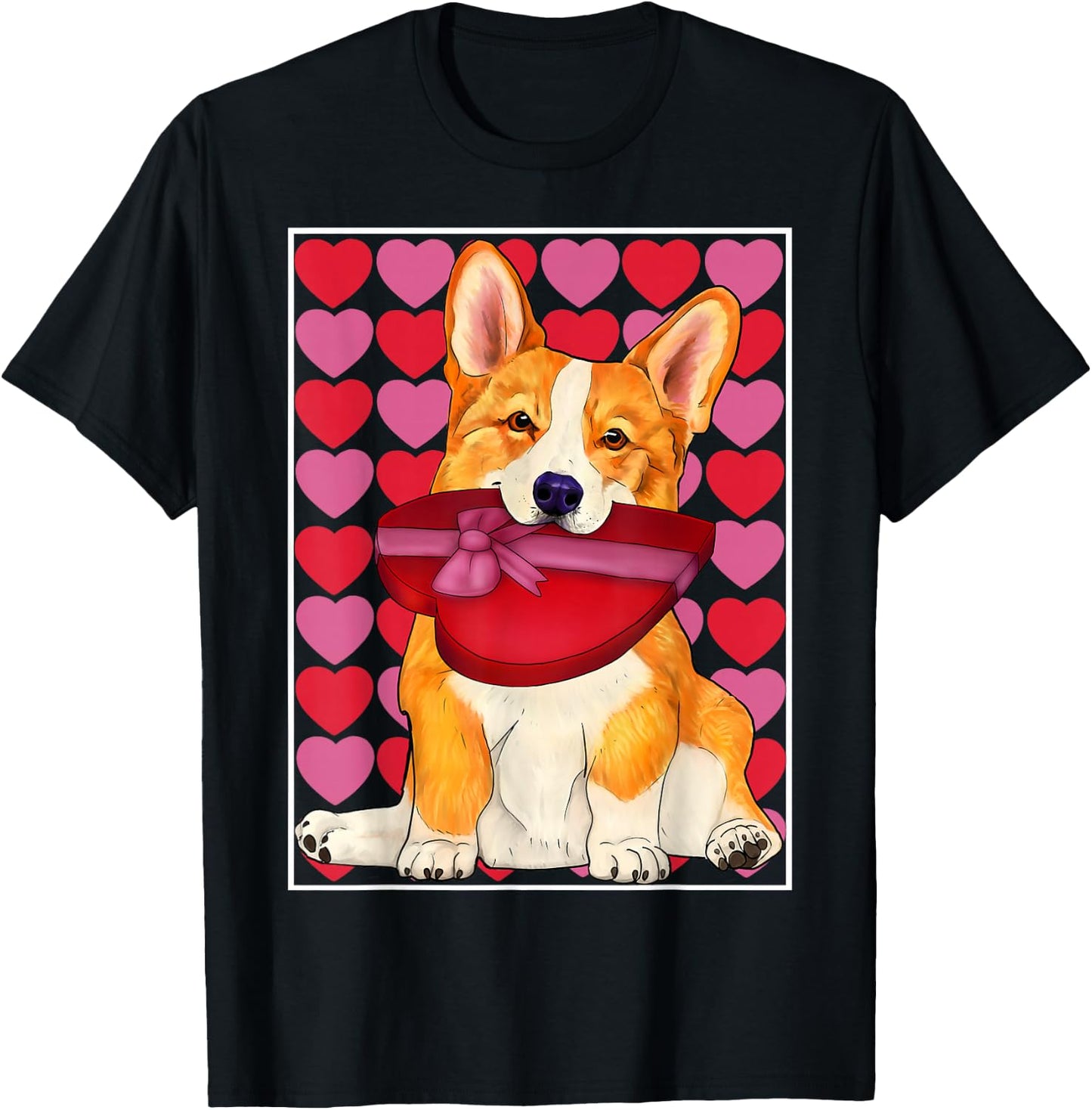 Corgi with heart shaped box of chocolates Valentine's shirt T-Shirt - T-Shirt | Black