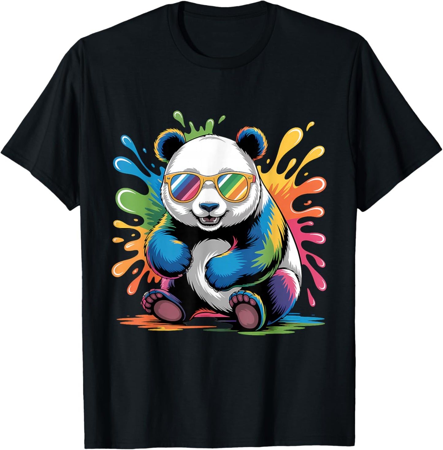 Panda with Sunglasses Graphic Motif Animal Funny Panda Bear T-Shirt - T-Shirt | Black
