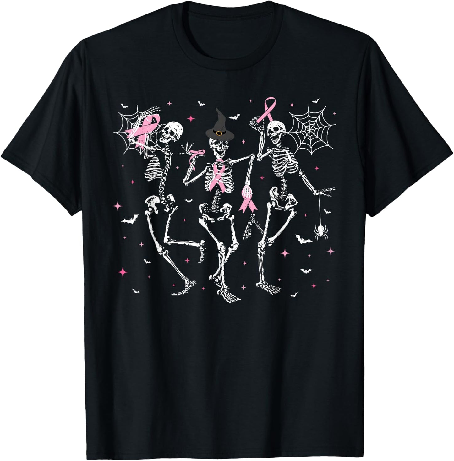 Pink Ribbon Halloween Breast Cancer Awareness Skeleton T-Shirt - T-Shirt | Black