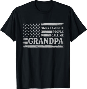 My Favorite People Call Me Grandpa Fathers Day Grey USA Flag T-Shirt - T-Shirt | Black