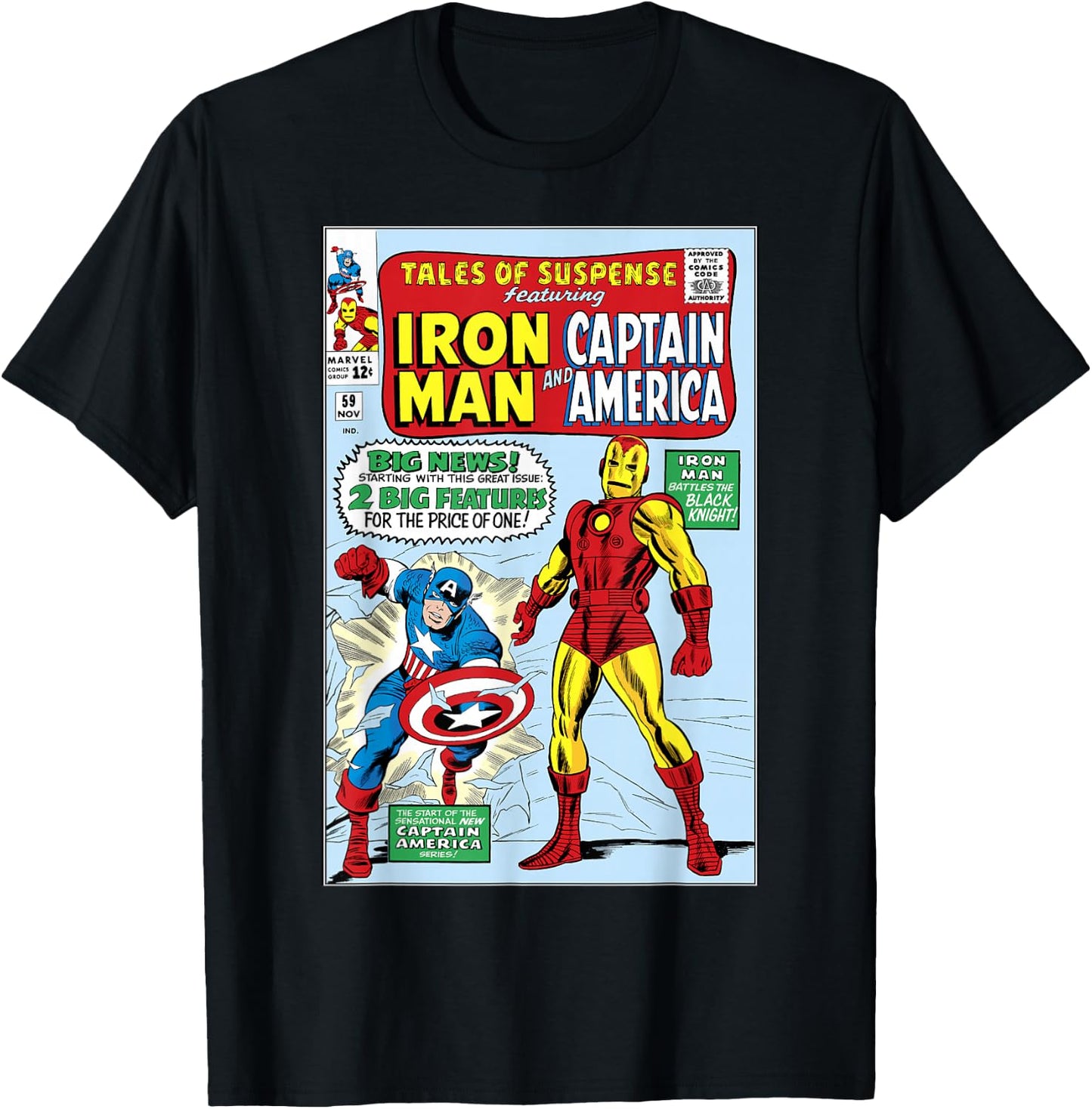 Marvel Iron Man And Captain America Comic Cover T-Shirt - T-Shirt | Black