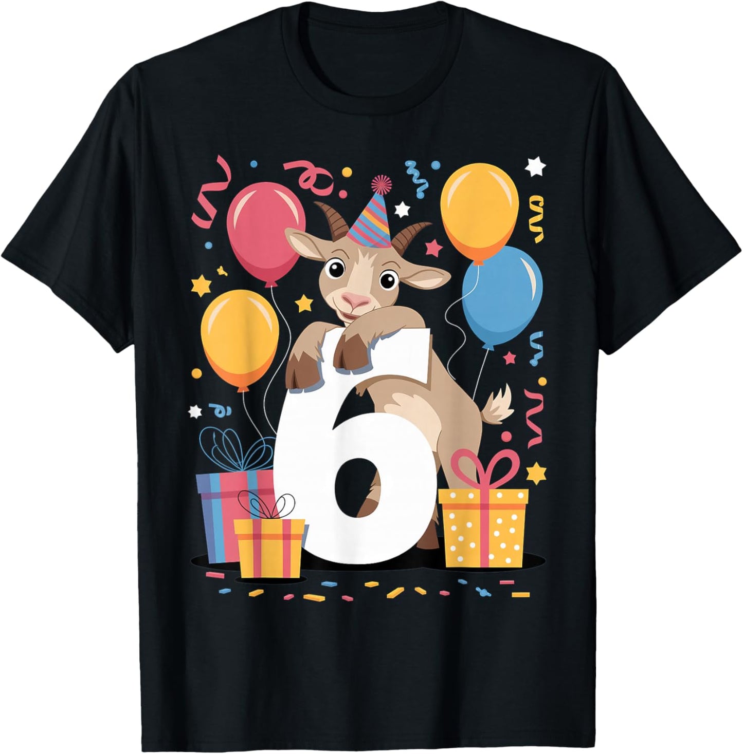 Goat 6th Birthday for Boy Girl 6 Years Old Sixth Goat T-Shirt - T-Shirt | Black