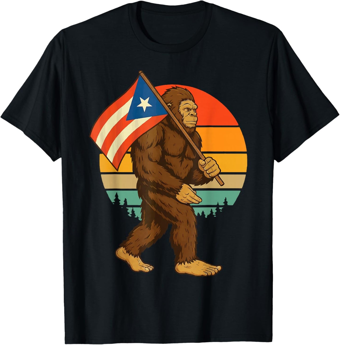 Bigfoot Puerto Rico Flag Retro Boricua T-Shirt - T-Shirt | Black
