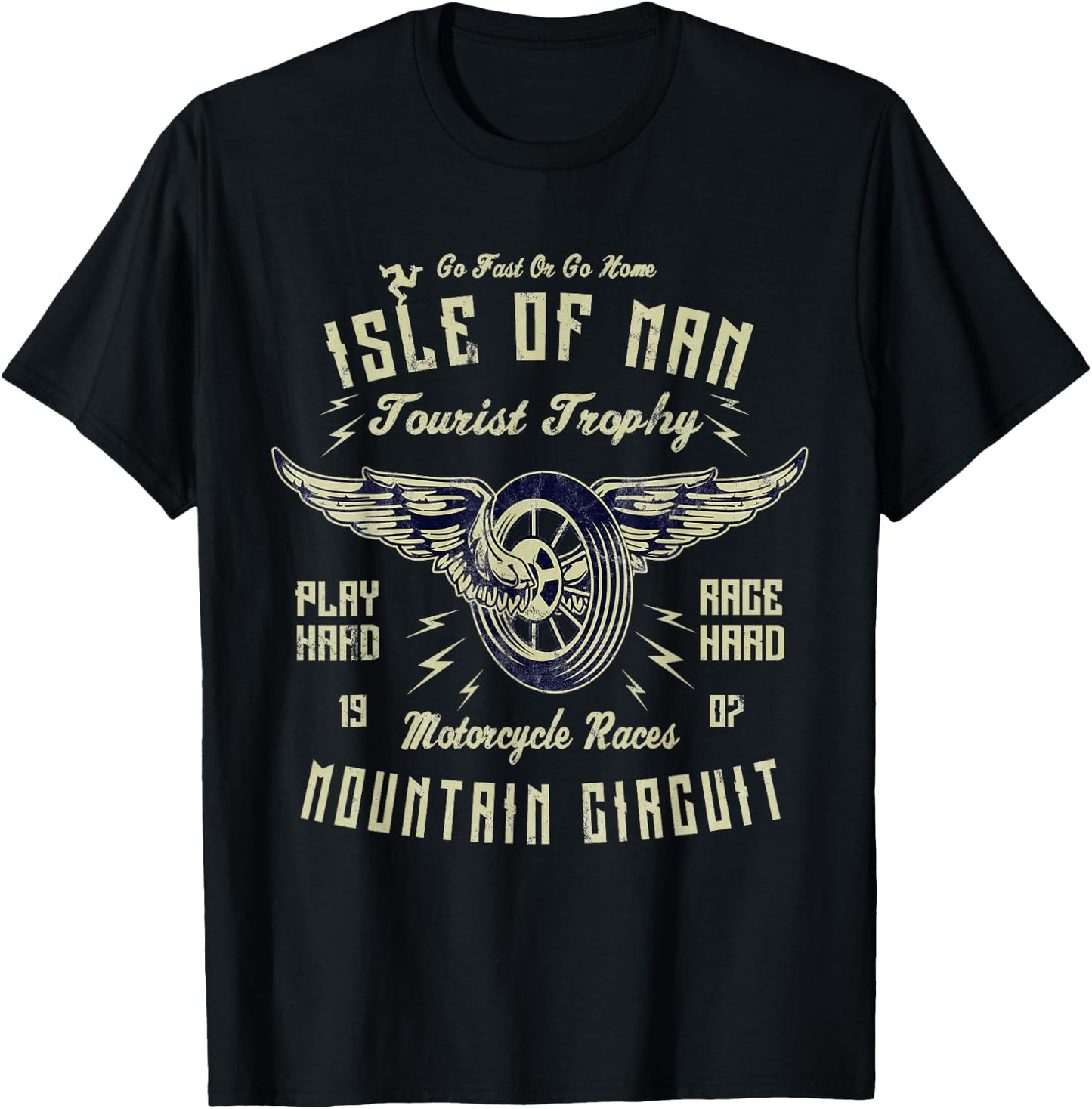 Isle Of Man TT Races Vintage Winged Wheel Motorcycle Races T-Shirt - T-Shirt | Black