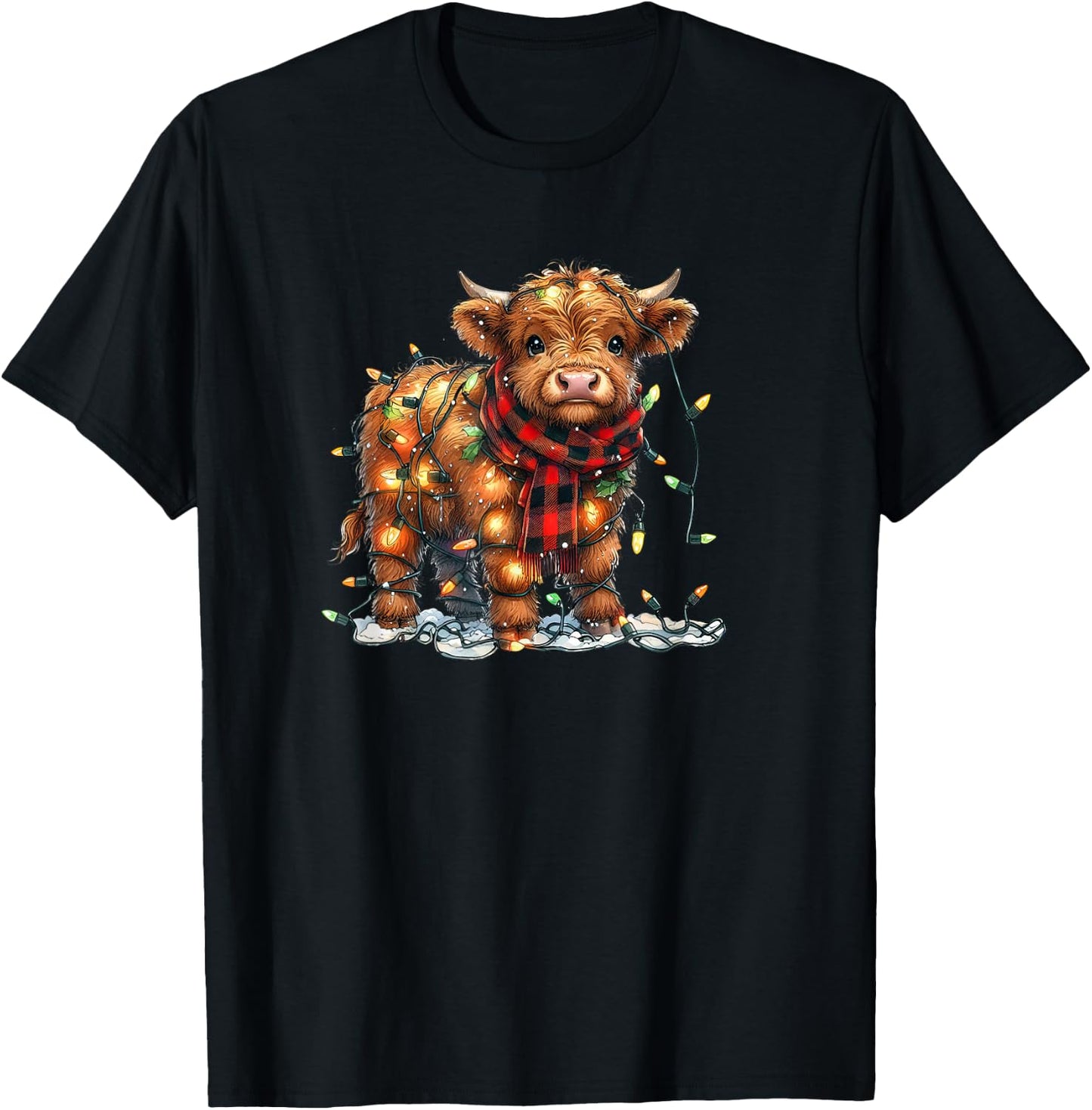 Highland Cow Christmas Xmas Santa Baby Wooly Farm Animal Kid T-Shirt - T-Shirt | Black
