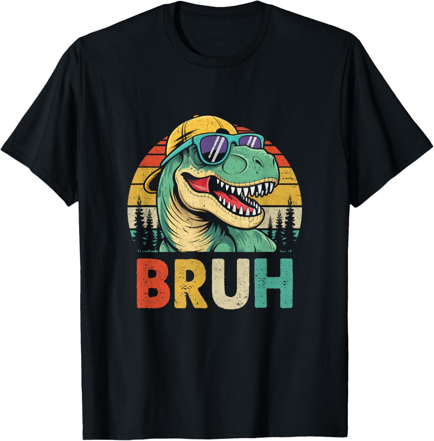 Retro Cool Dino Bruh Meme Funny Dinosaur T-Rex Vintage T-Shirt - T-Shirt | Black