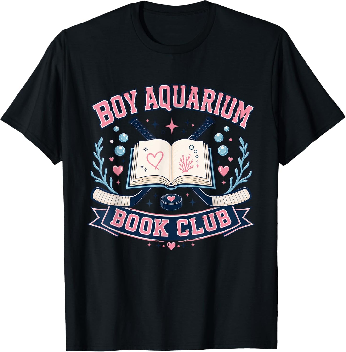 Boy Aquarium Book Club Hockey Romance Reader Aesthetic Vibes T-Shirt - T-Shirt | Black