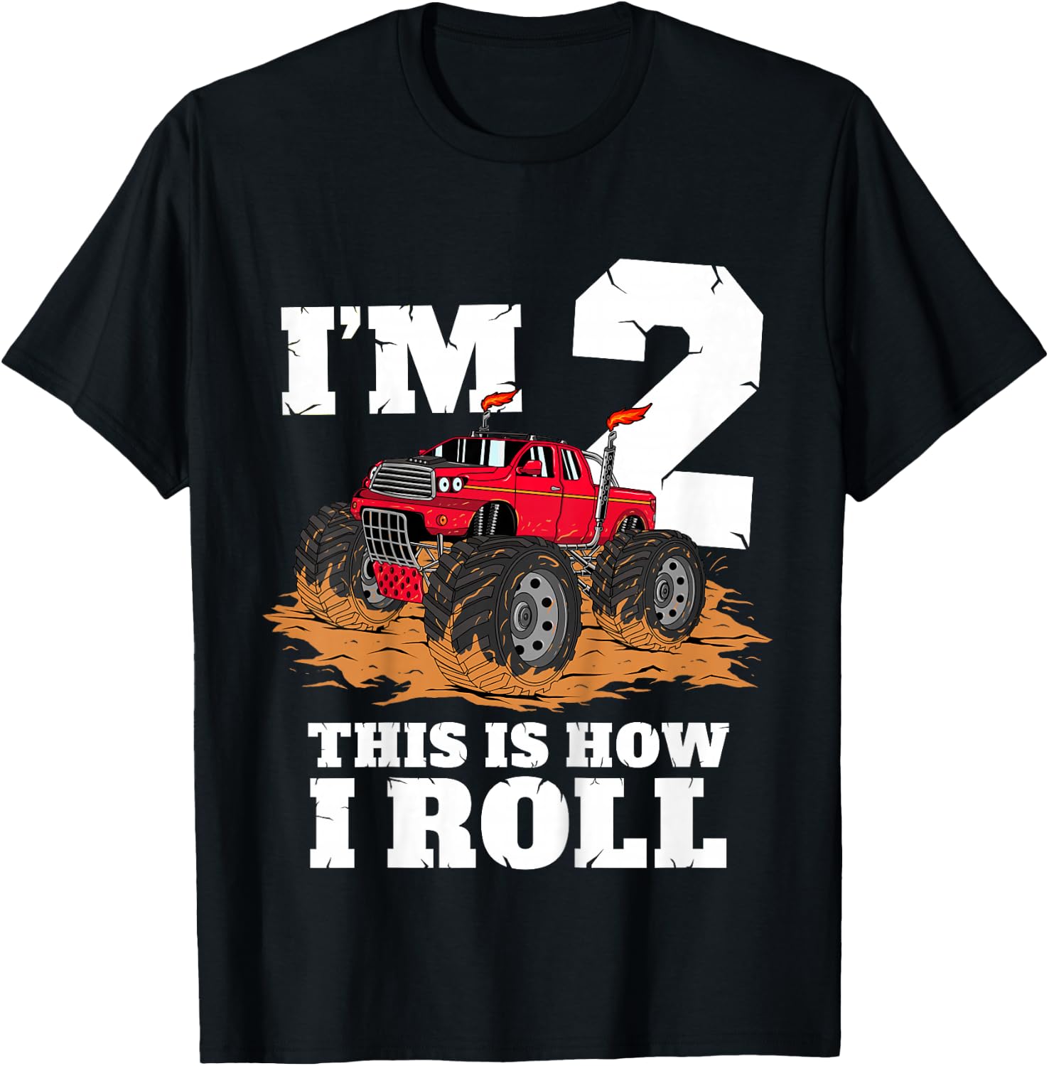 Kids Monster Truck 2nd Birthday Boy 2 Two Year Old Toddler T-Shirt - T-Shirt | Black