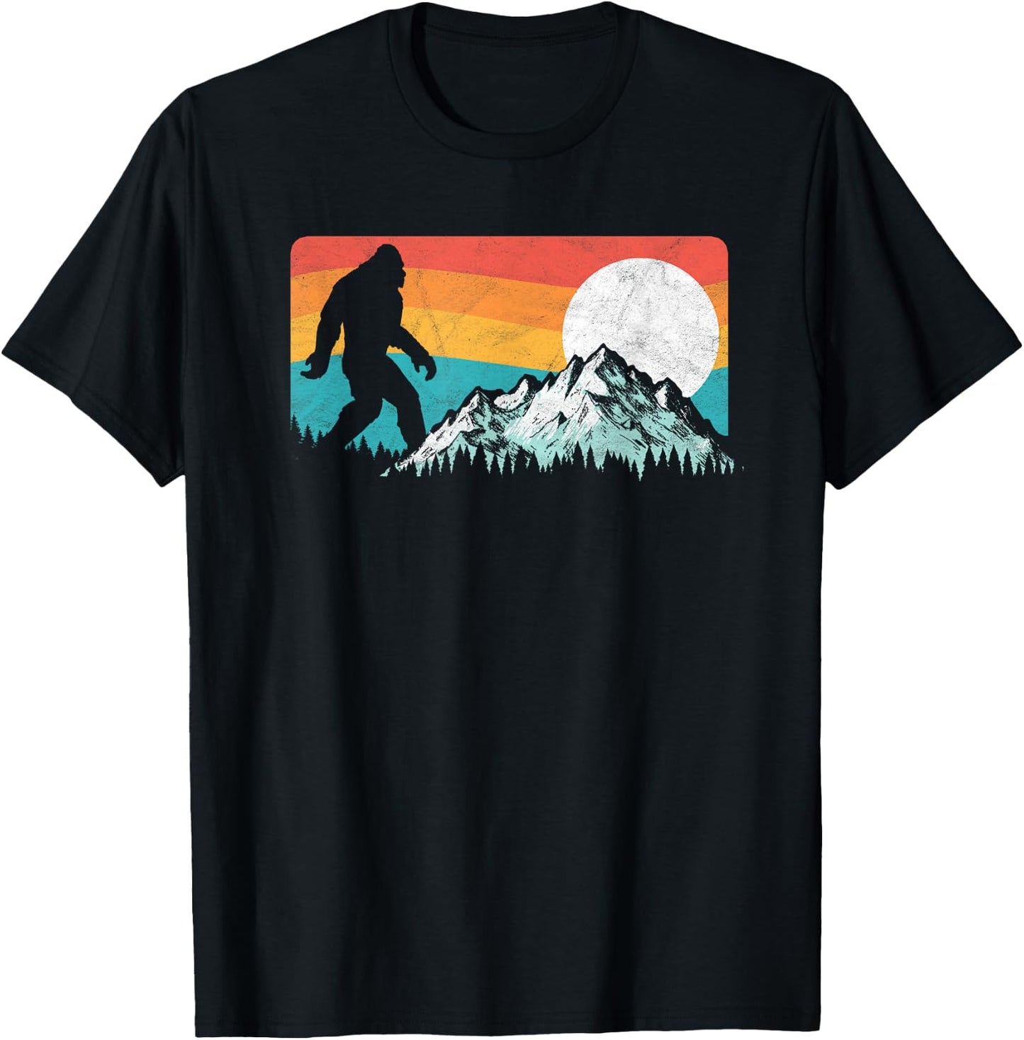 Retro Bigfoot Silhouette Rocky Mountains Eighties Outdoor T-Shirt - T-Shirt | Black