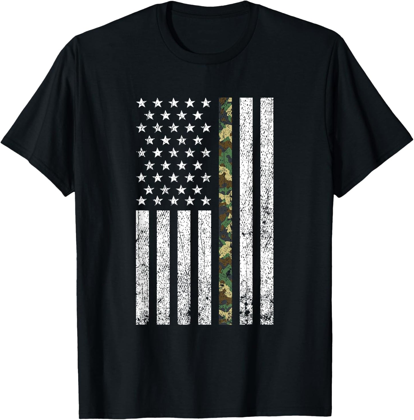 Thin Green Line Military Army Camo American Flag T Shirt T-Shirt - T-Shirt | Black