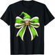 Coquette Christmas Bow Girls Women Holiday Ribbon Green Elf T-Shirt - T-Shirt | Black