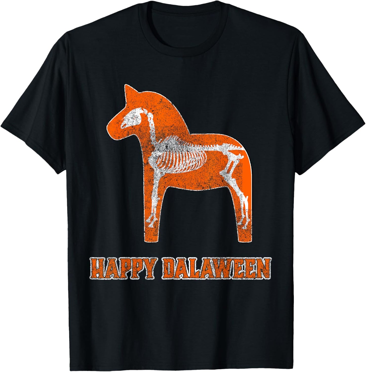 Swedish Halloween Happy Dalaween Scary Dala Horse Skeleton T-Shirt - T-Shirt | Black