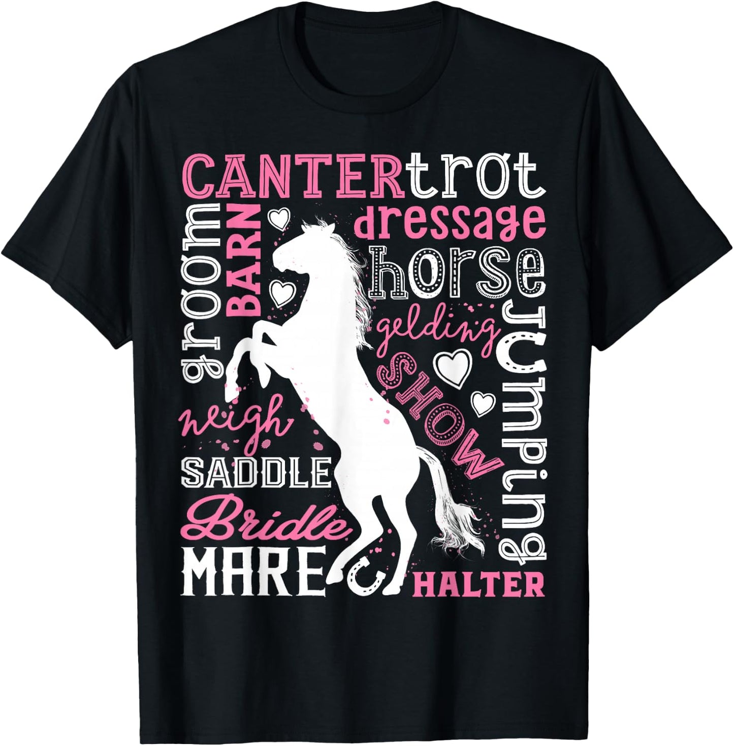 Horse Typography Word Art Girls Horseback Riding Equestrian T-Shirt - T-Shirt | Black
