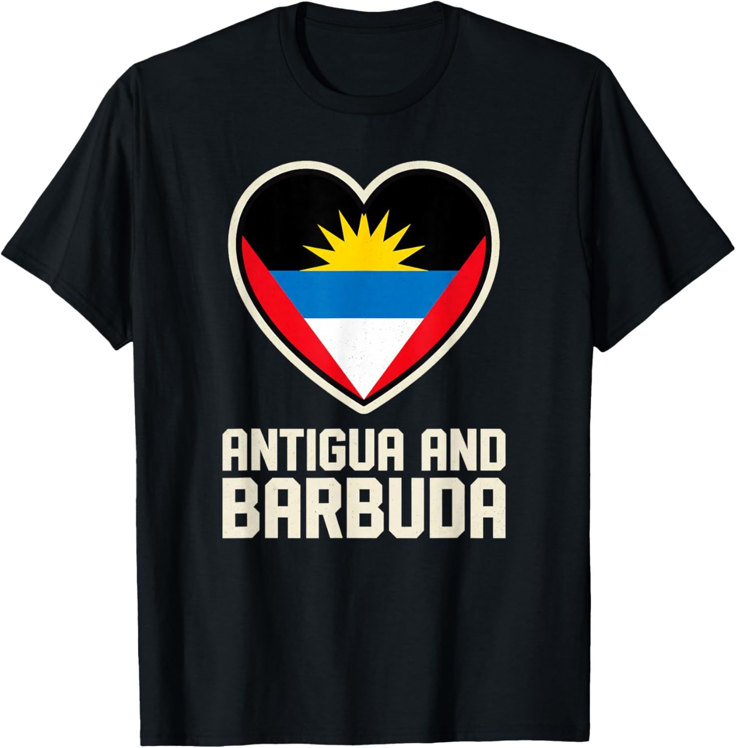 Antigua and Barbuda Heart Flag Vintage Souvenir T-Shirt - T-Shirt | Black