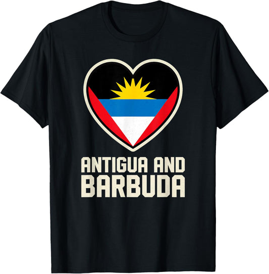 Antigua and Barbuda Heart Flag Vintage Souvenir T-Shirt - T-Shirt | Black