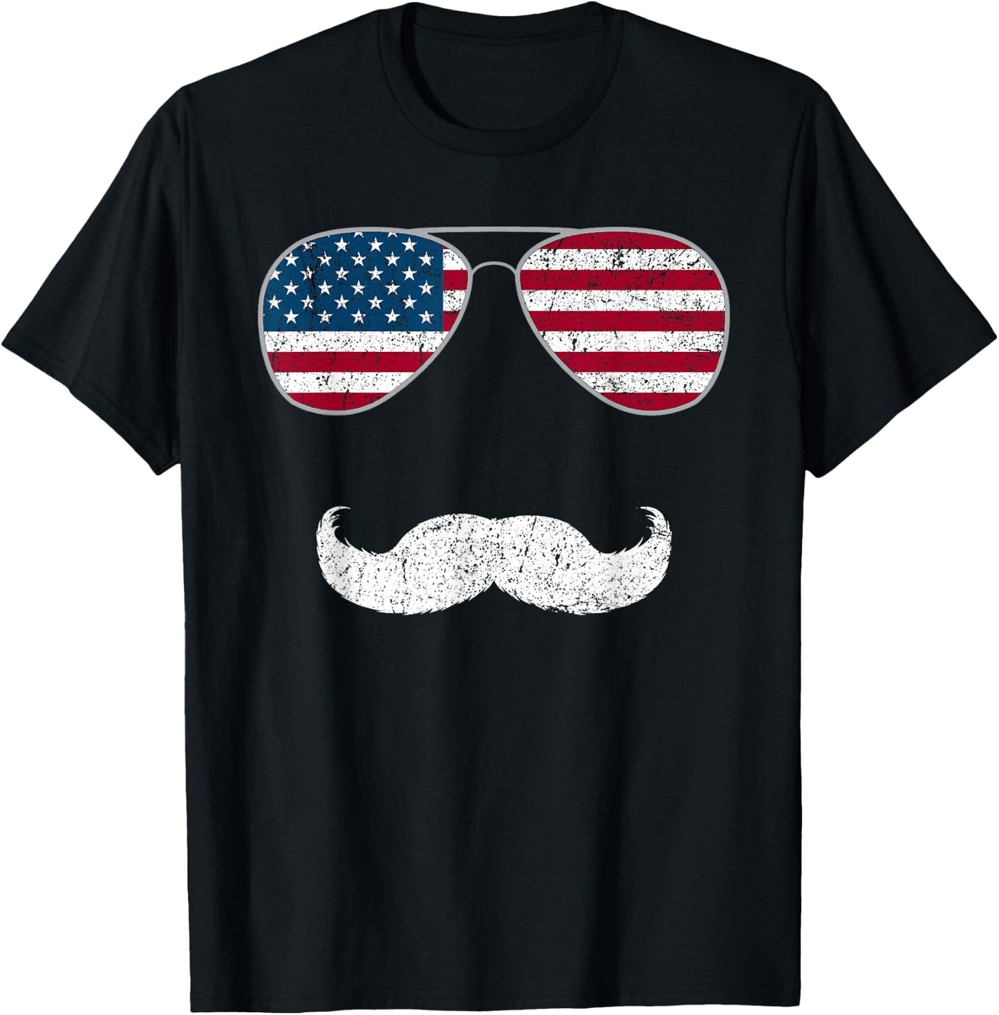 American Flag Sunglasses Mustache Novelty T-Shirt - T-Shirt | Black