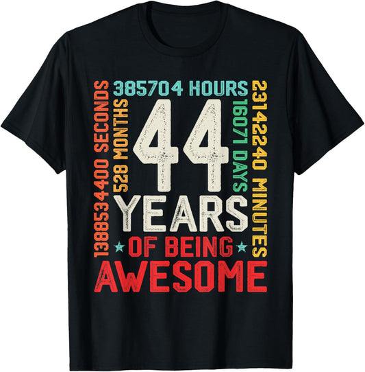 Retro 44th Birthday Countdown 44 Years Old Awesome Men Women T-Shirt - T-Shirt | Black