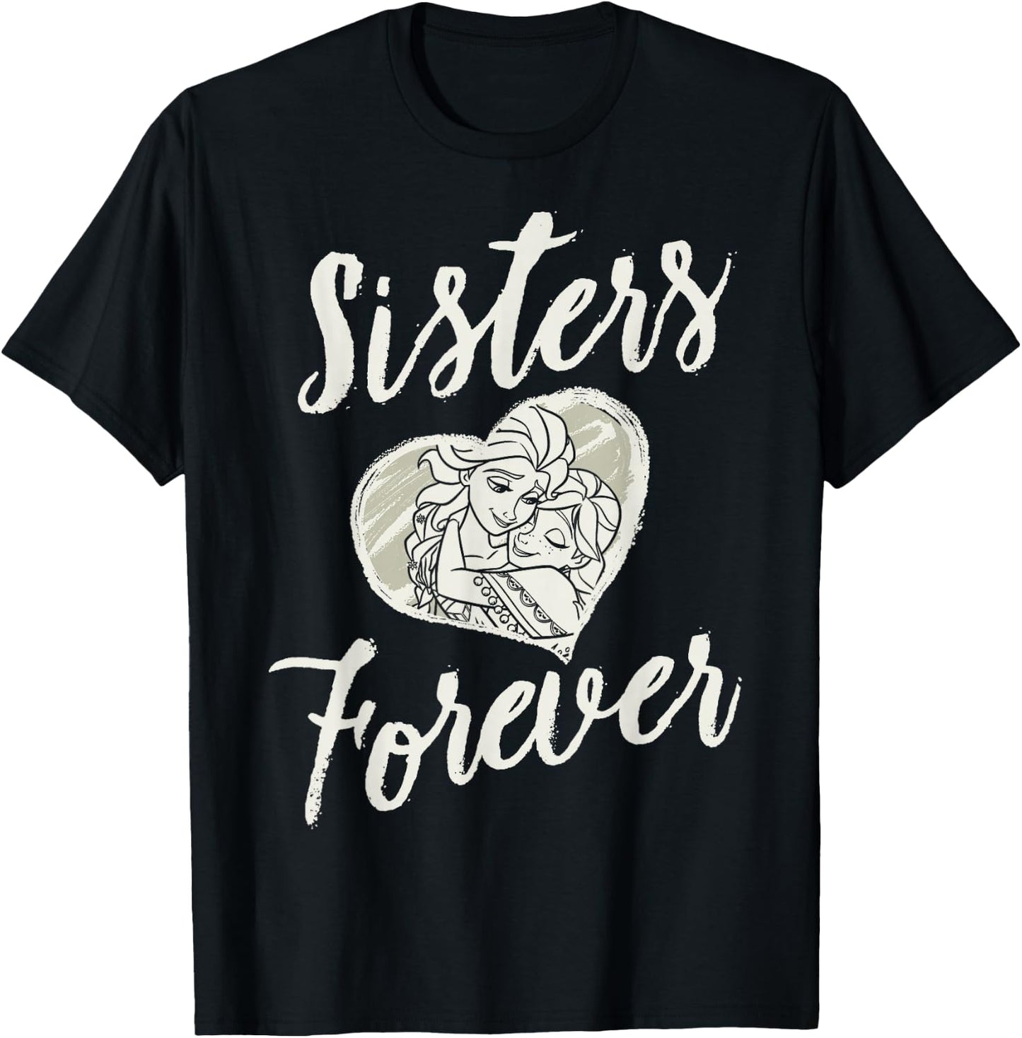 Disney Frozen Elsa Anna Sisters Forever Heart T-Shirt - T-Shirt | Black